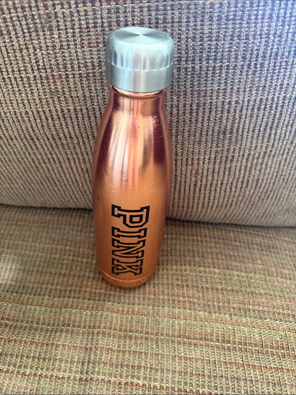PINK Victoria's Secret Metallic Rose Gold Water Bottle with Silver Cap - Picture 2 of 2